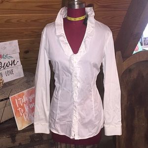 WHBM White blouse with lace accents